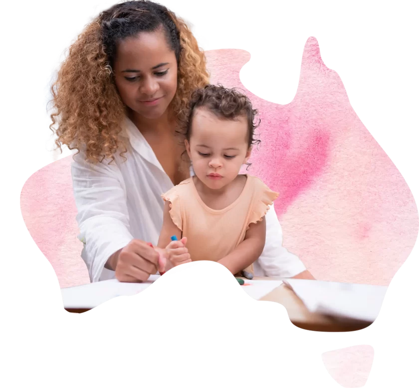 A woman teaching a young child.