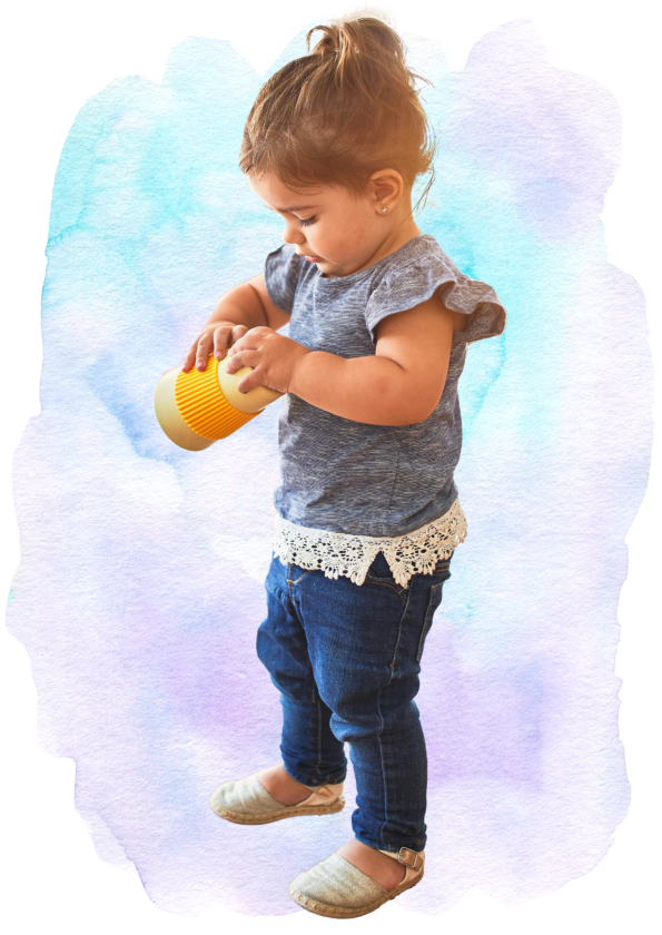 A young child playing with building blocks.