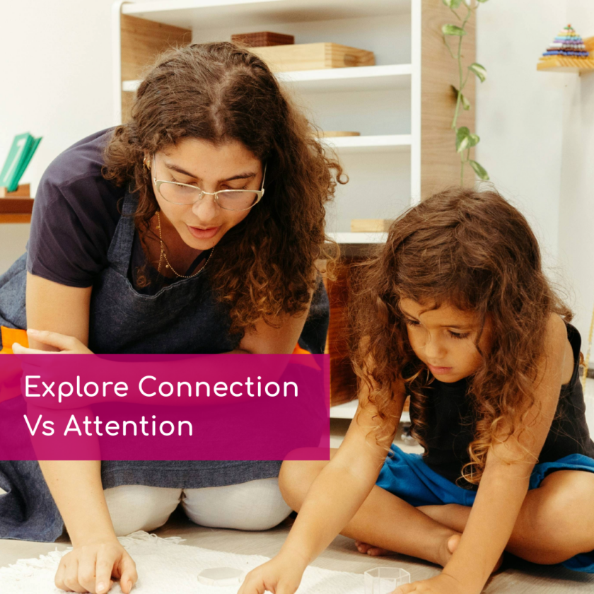 An educator working with child doing a learning activity.