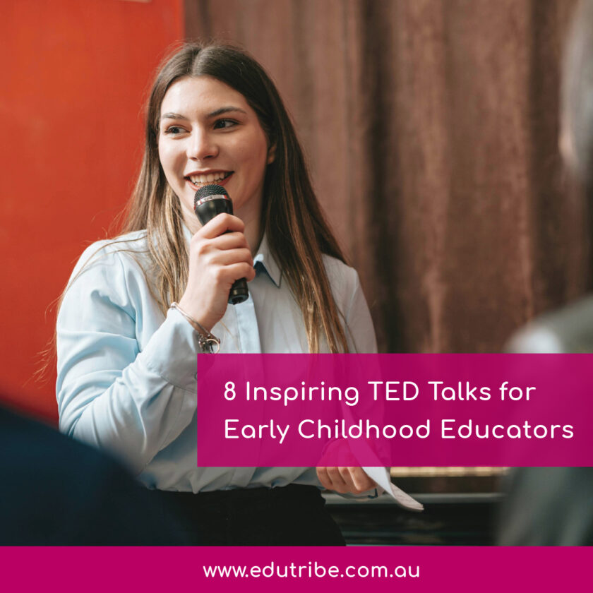An educator giving a talk on early childhood education at a conference.